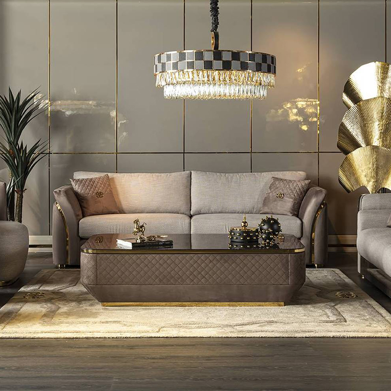 High-End Luxury Customized Coffee Table with Marble Top and Finest Stitching Fabric for Living Room Furniture