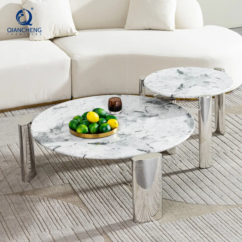 Manufacturer High-End Italian Minimalist Design Villa Living Room Furniture Marble Round Sofa Coffee Table