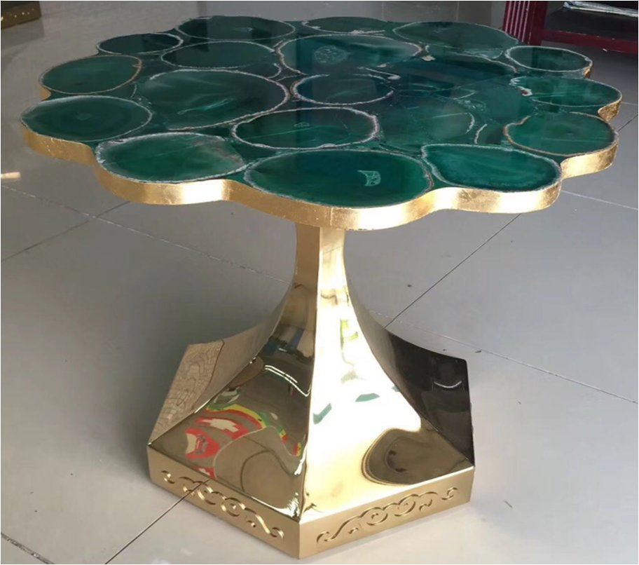 Living Room High-End Furniture Onyx Marble Top with Copper Base Side Table