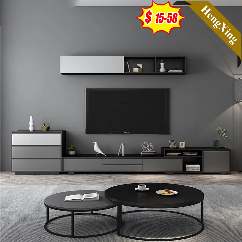 Home Furniture Melamine Wooden Living Room TV Stand Cabinet Glass Center Round End Table