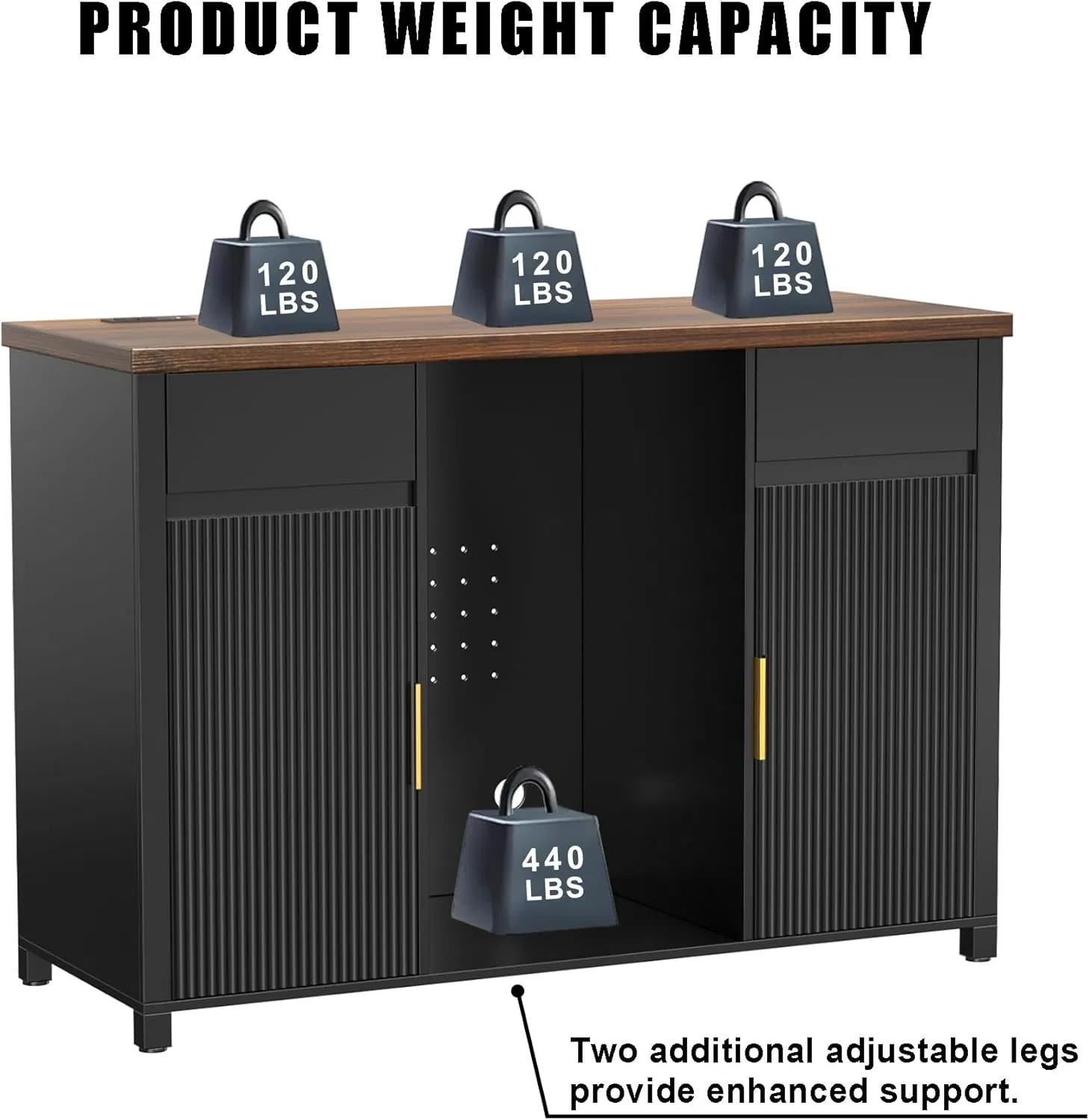 Thickened Top Fluted Door Sideboard with Built-in Refrigerator Large Storage for Home Dining Room