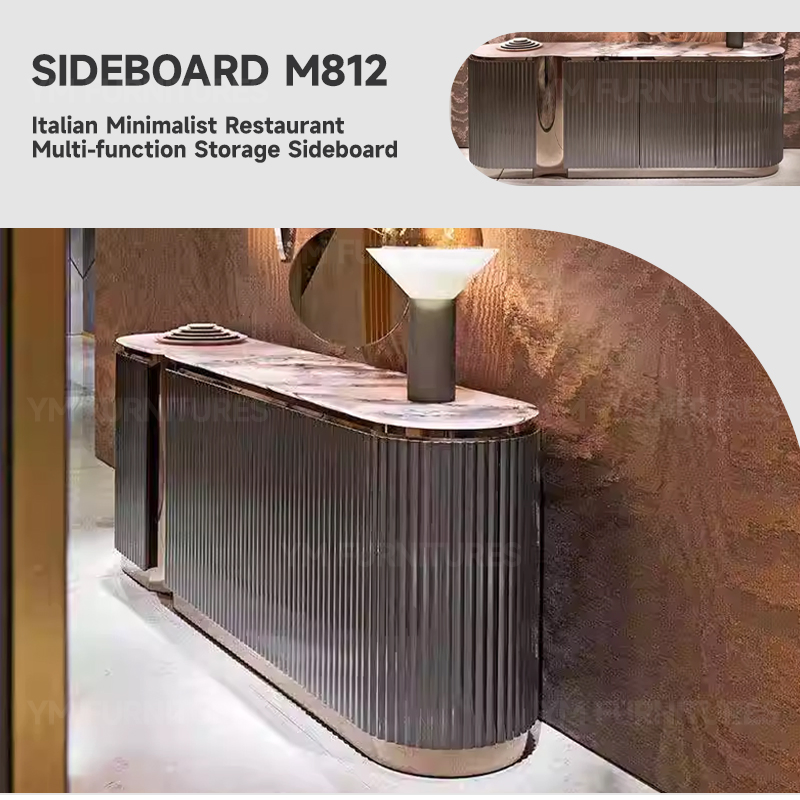 Modern Dining Room Large Wooden Buffet Cabinet Luxury Storage Marble Sideboard