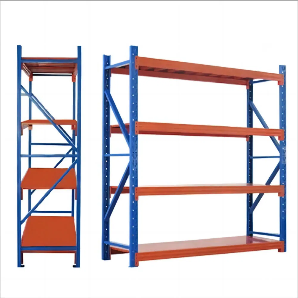 Food Book Supermarket Industrial Used 4 Tier Assembled Garage White Longspan Boltless Shelving Blue Red Light Duty Steel Iron Warehouse Metal Storage Shelf