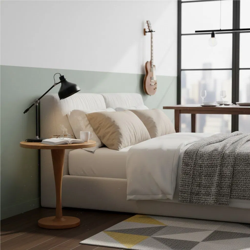 Sculpted Teak Round End Table, Swirl Pedestal Leg for Living Room Decor