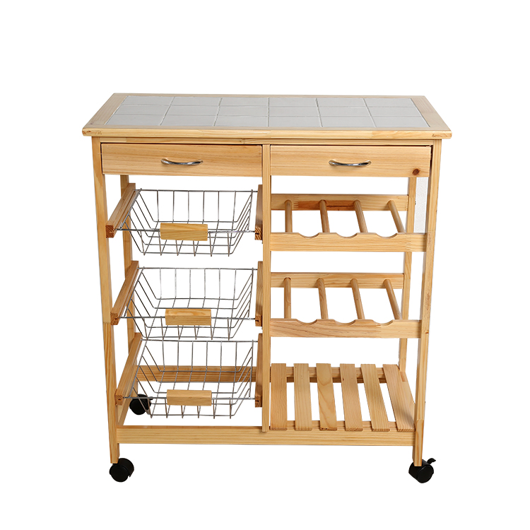 Modern Furniture Rectangle Bar Hotel Restaurant Shelf Cabinets 3-Tier Wooden Metal Bamboo Shelves Organizer Fruit Storage Holder Trolley Kitchen Rack Stand Cart