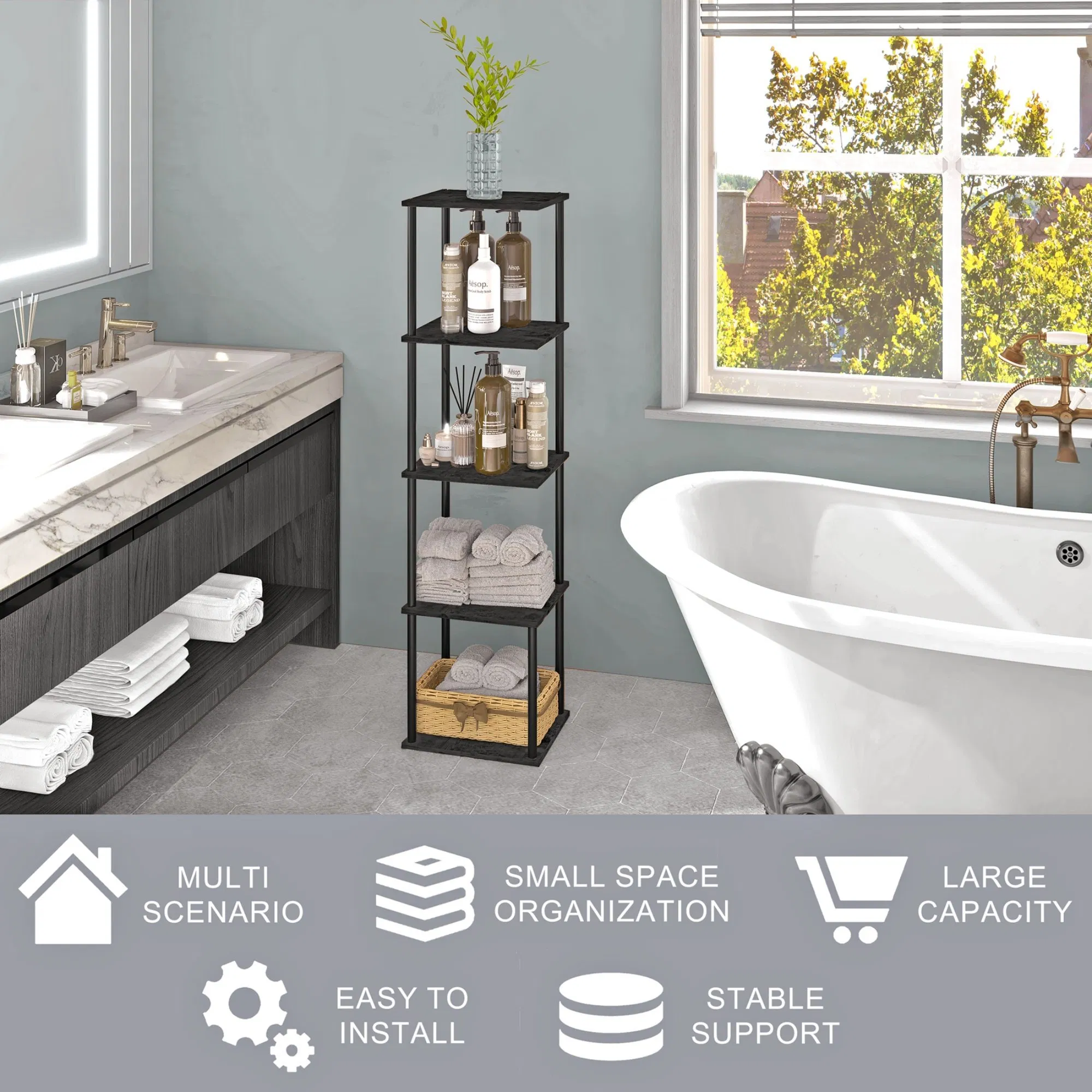 Ladder Shelf Multi-Layer Design Living Room Office Modern Steel Wood Wall Bookshelf