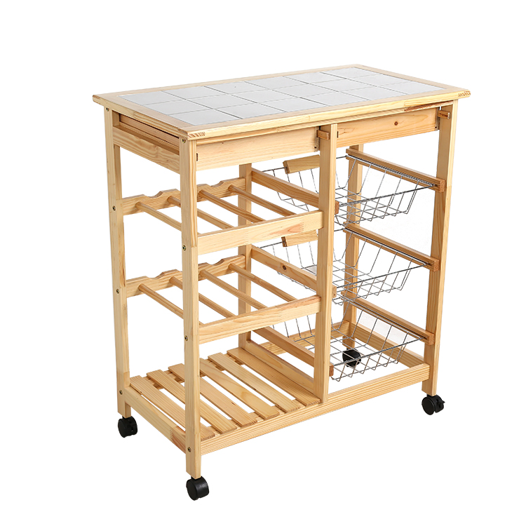 Modern Furniture Rectangle Bar Hotel Restaurant Shelf Cabinets 3-Tier Wooden Metal Bamboo Shelves Organizer Fruit Storage Holder Trolley Kitchen Rack Stand Cart