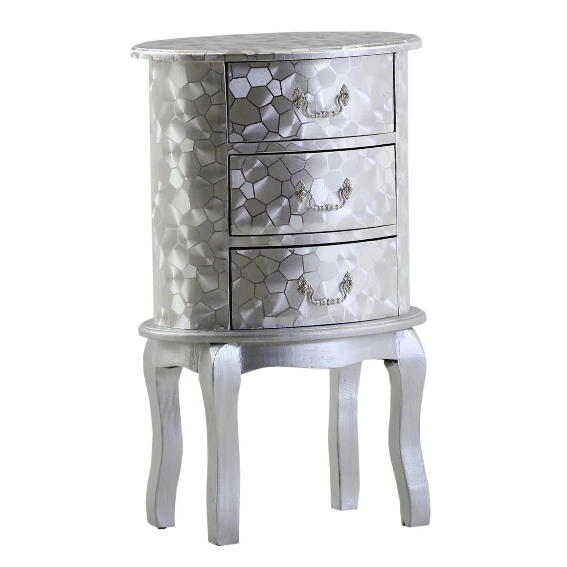 Nightstand for Bedroom, 3 Drawer Silver Leather Nightstand Bedside Table End Table with Storage for Bedroom