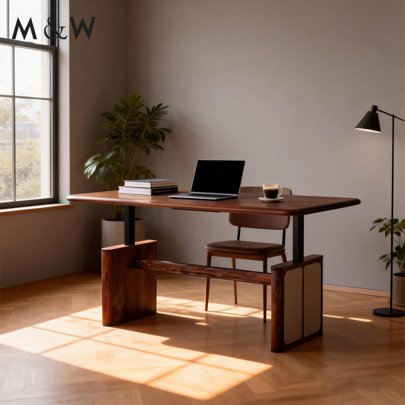 M&W Wooden Design Furniture Height Electric Adjustable Manager Ergonomic Standing Sitting Office Veneer Sit Stand Desk