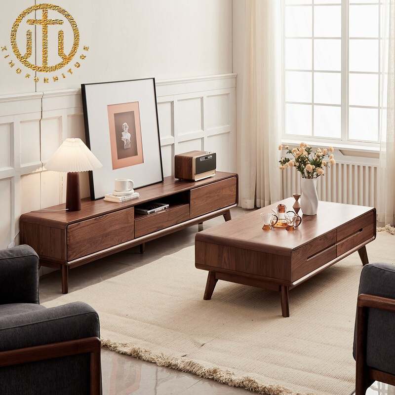 Nordic Light Luxury Floor Cabinet Modern Minimalist Living Room Solid Wood TV Stand