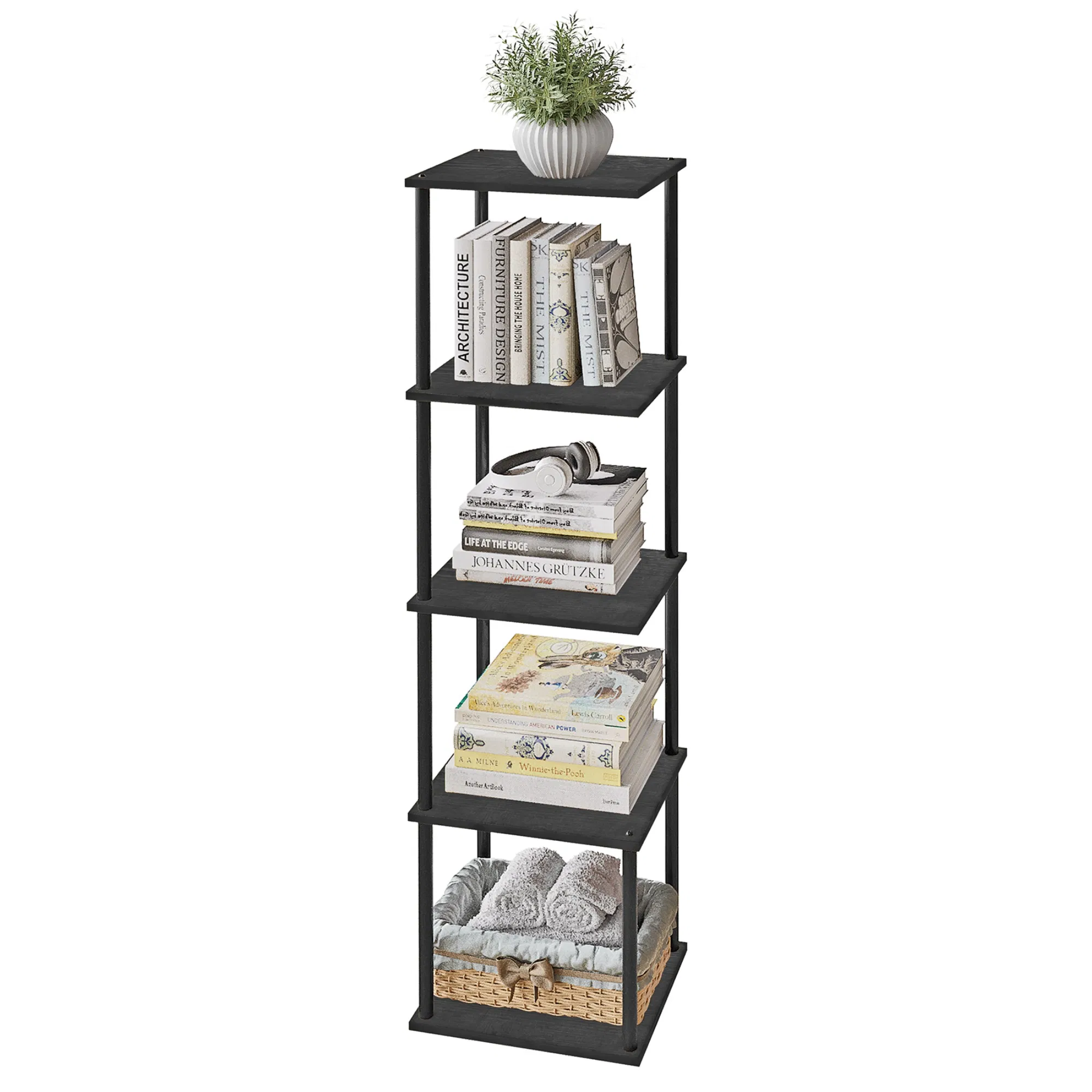 Ladder Shelf Multi-Layer Design Living Room Office Modern Steel Wood Wall Bookshelf