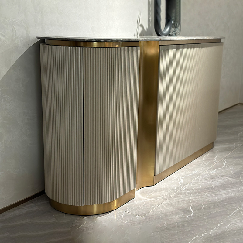 Modern Dining Room Large Wooden Buffet Cabinet Luxury Storage Marble Sideboard