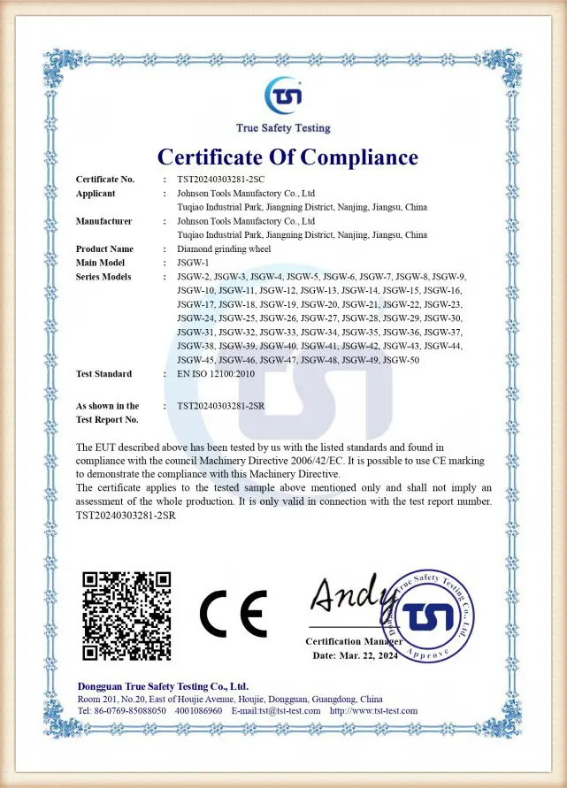 Johnson Tools product quality certificate 03