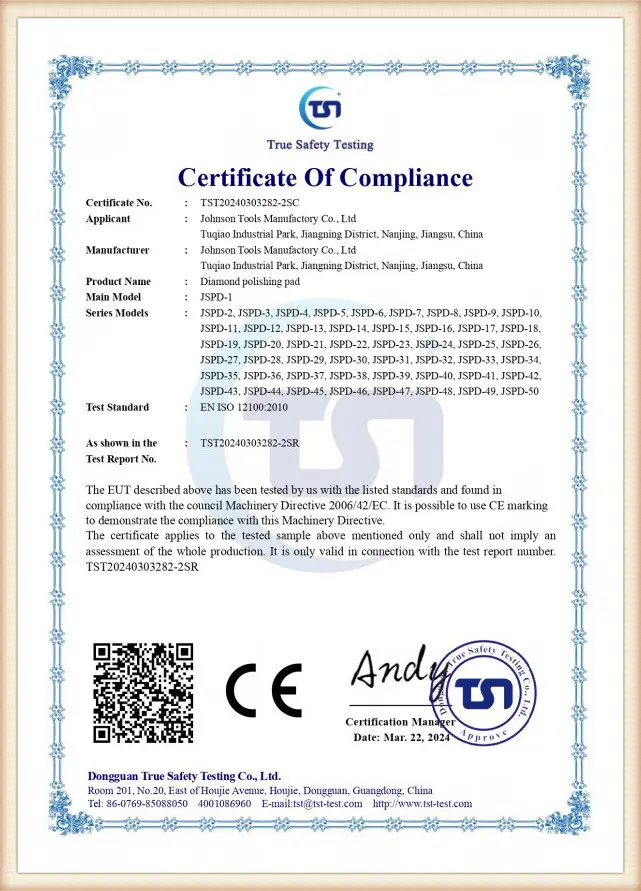 Johnson Tools product quality certificate 04