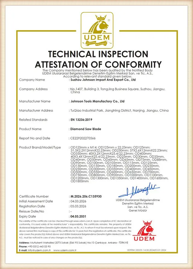 Johnson Tools product quality certificate 01