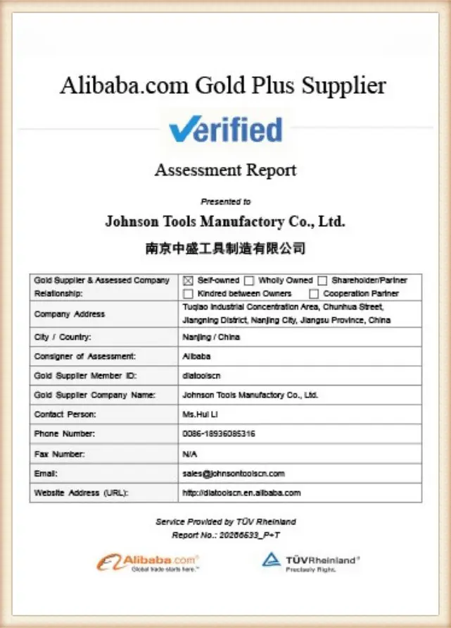 Johnson Tools product quality certificate 10