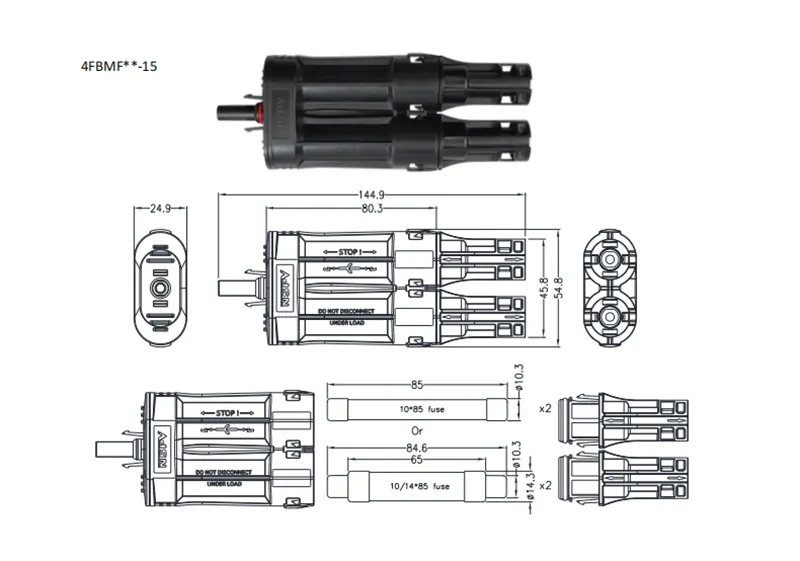 PV 4.0 Cable Assemblies with Fuse Y-Type Branch Connector for Solar System