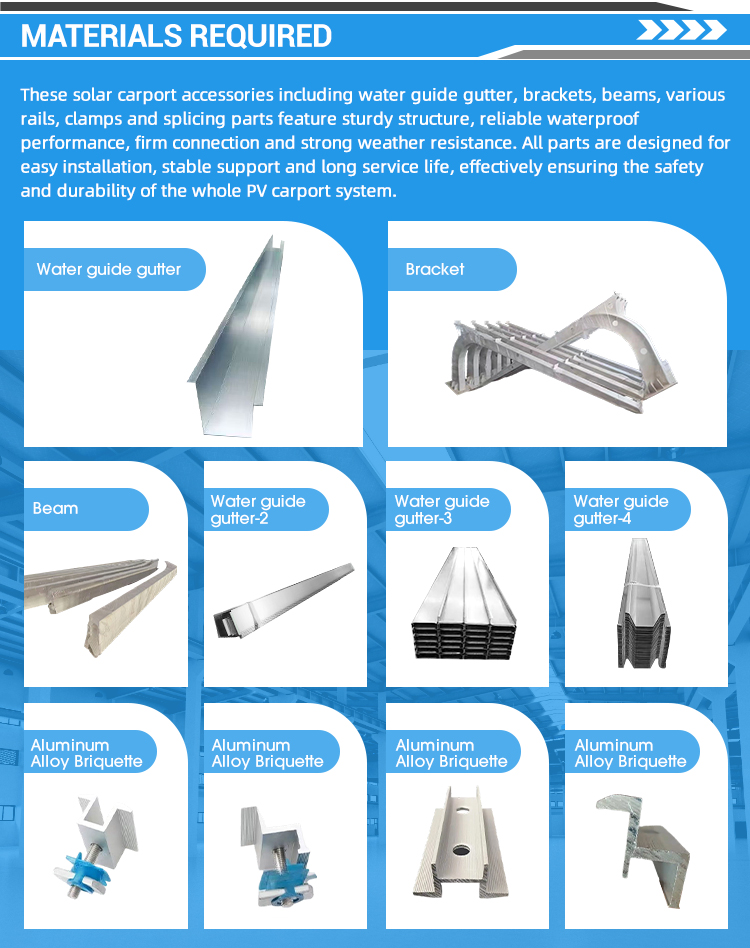 High Waterproof Panel Carport Solar Mounting System Q235b/Q355b Material Customized Solution Detailed