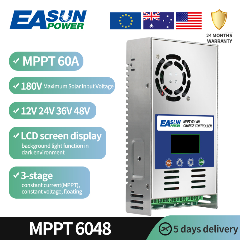 MPPT 60A Battery Charger 12V 24V 36V 48V 180V PV Input LCD Lead Acid Lithium Lifepo4 Solar Charge Controller IP21 Enclosure 99%