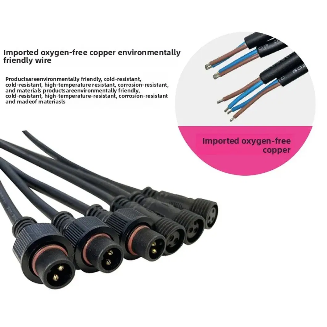 2/3/4 Pin Waterproof Male-Female Pigtail Plugs 2-Core Cable Connectors for Solar System/LED Display/Outdoor Monitoring