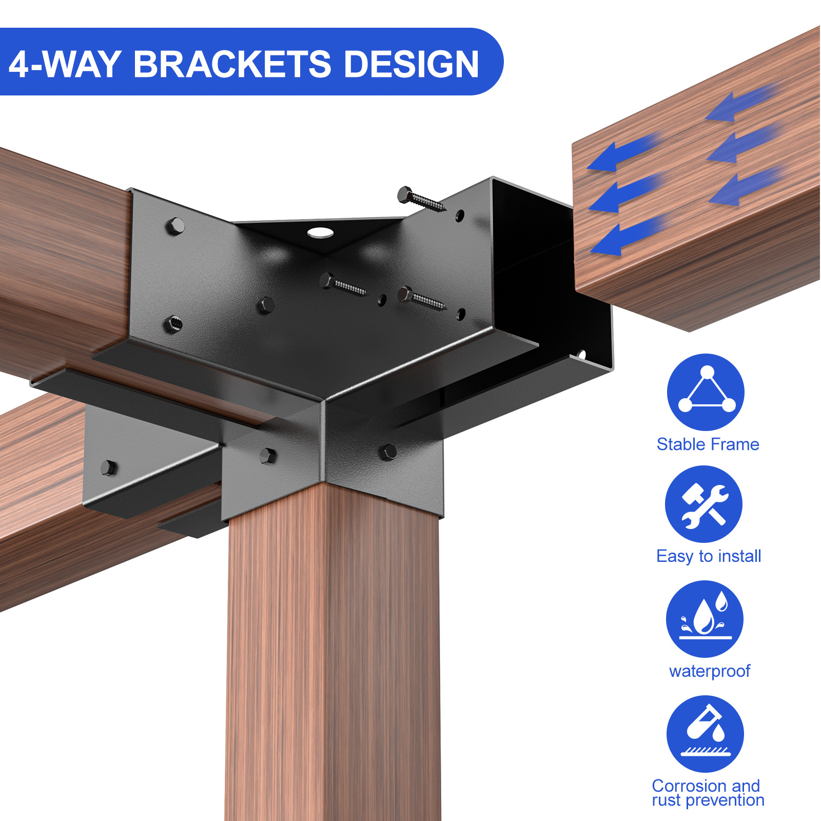 Outdoor Pergola Bracket Kit For 4x4 Metal Posts-Gazebo Frame Connectors And Base