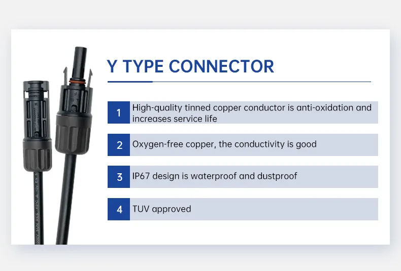 Solar PV Y Branch Connector 1000/1500V IP68 PPO Insulation for PV Cable