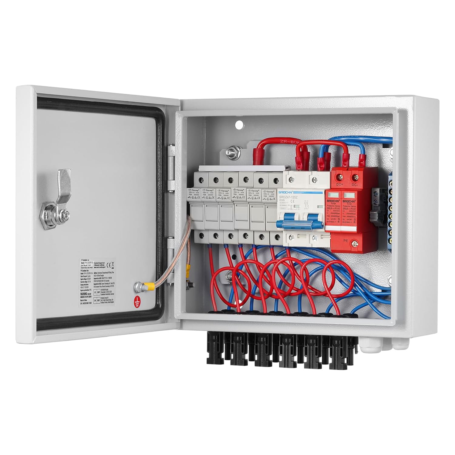 Monocrystalline Silicon PV Combiner Box Metal Solar System 15A Rated Current Fuse 125A Circuit Breaker for On/Off Grid