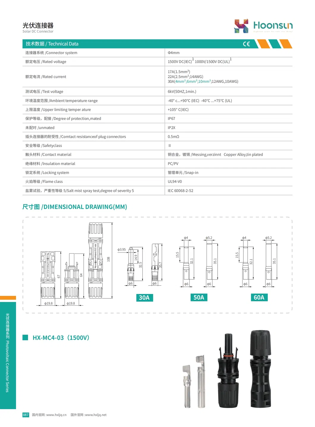 High Voltage Waterproof Solar Cable Connector for DC Applications