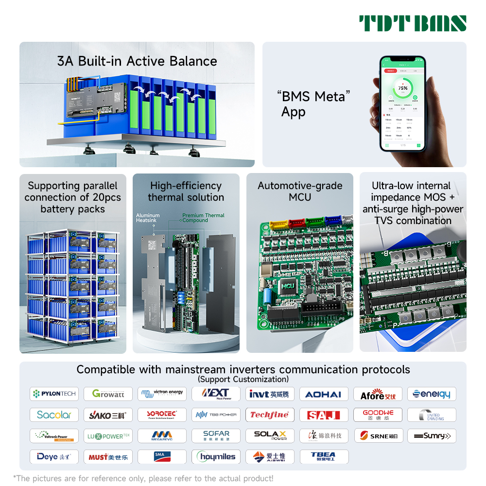 TDT 48V 300A Smart Battery Management System (BMS) with Parallel, CAN &amp; RS485 for Solar Power Lithium Batteries, PCB &amp; PCBA