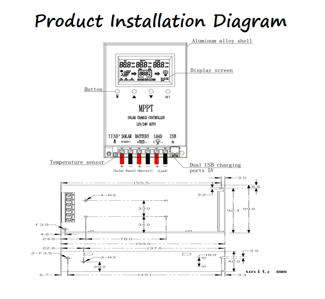 12V/24V Auto MPPT Solar Charge Controller, 98% Efficiency 10A-60A Regulator for Lithium/GEL Battery