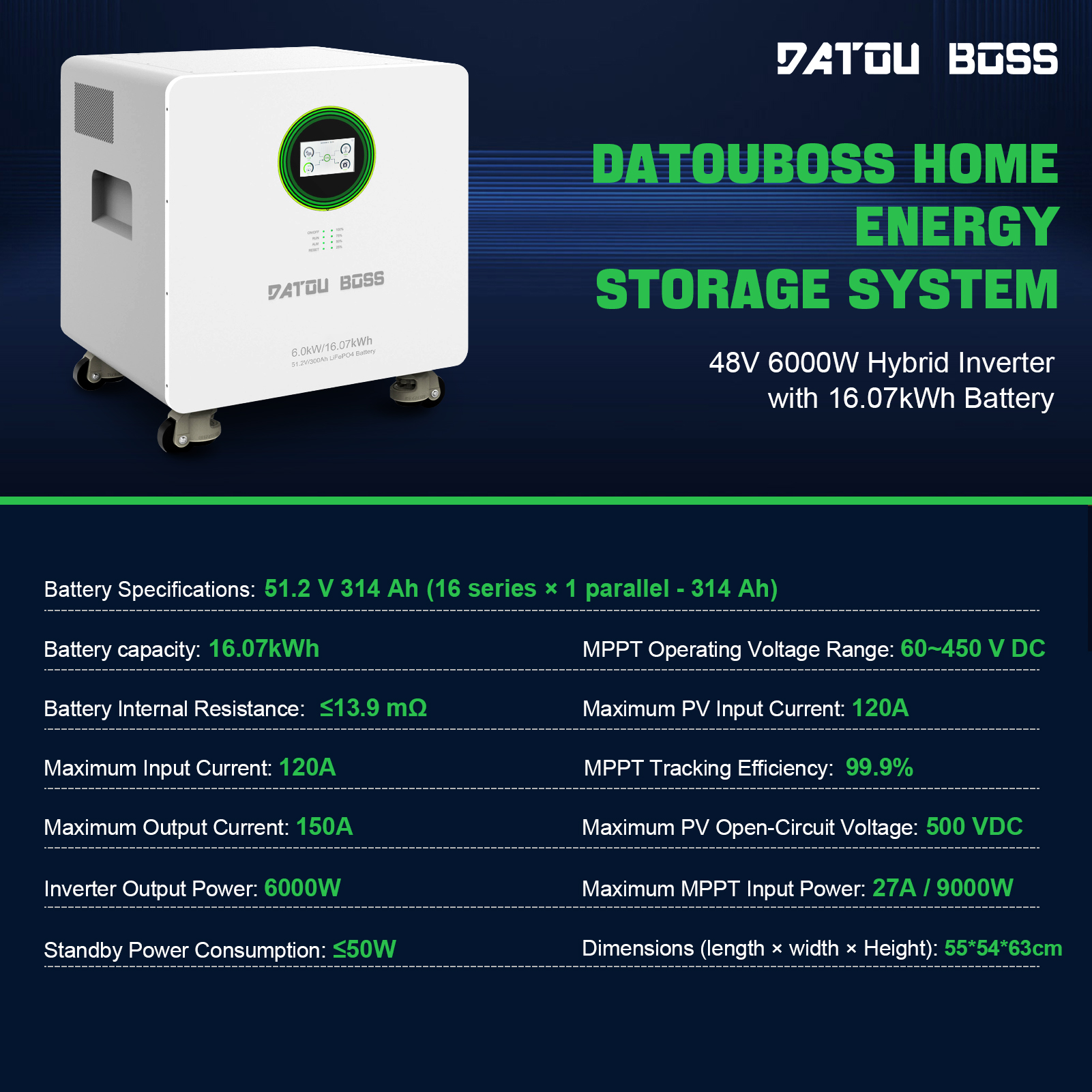 6kw+16kwh Solar Energy System - Home Photovoltaic Energy Storage Integrated Unit - 16KWh LiFePO4 Battery - Inverter 6KW
