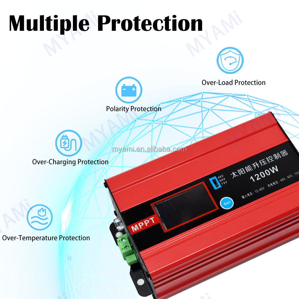 MYAMI Factory Price Boost MPPT Solar Charge Controller 1200W Adjustable 48V/60V/72V 12-60V 30A PV Input with LCD Display
