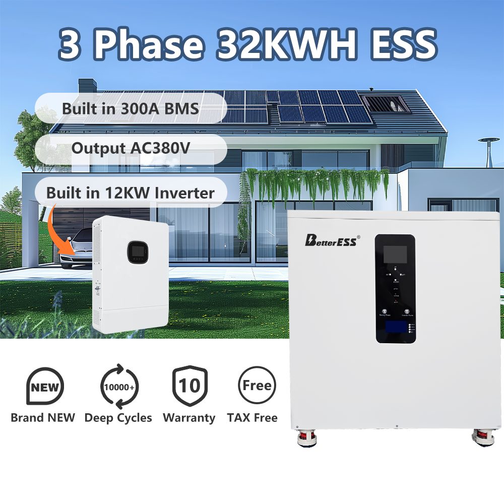 All-In-One 51.2V 628Ah 560Ah 32kWh 28kWh Lithium Battery+ 12KW AC380V Inverter Home Energy Storage System WiFi Monitor