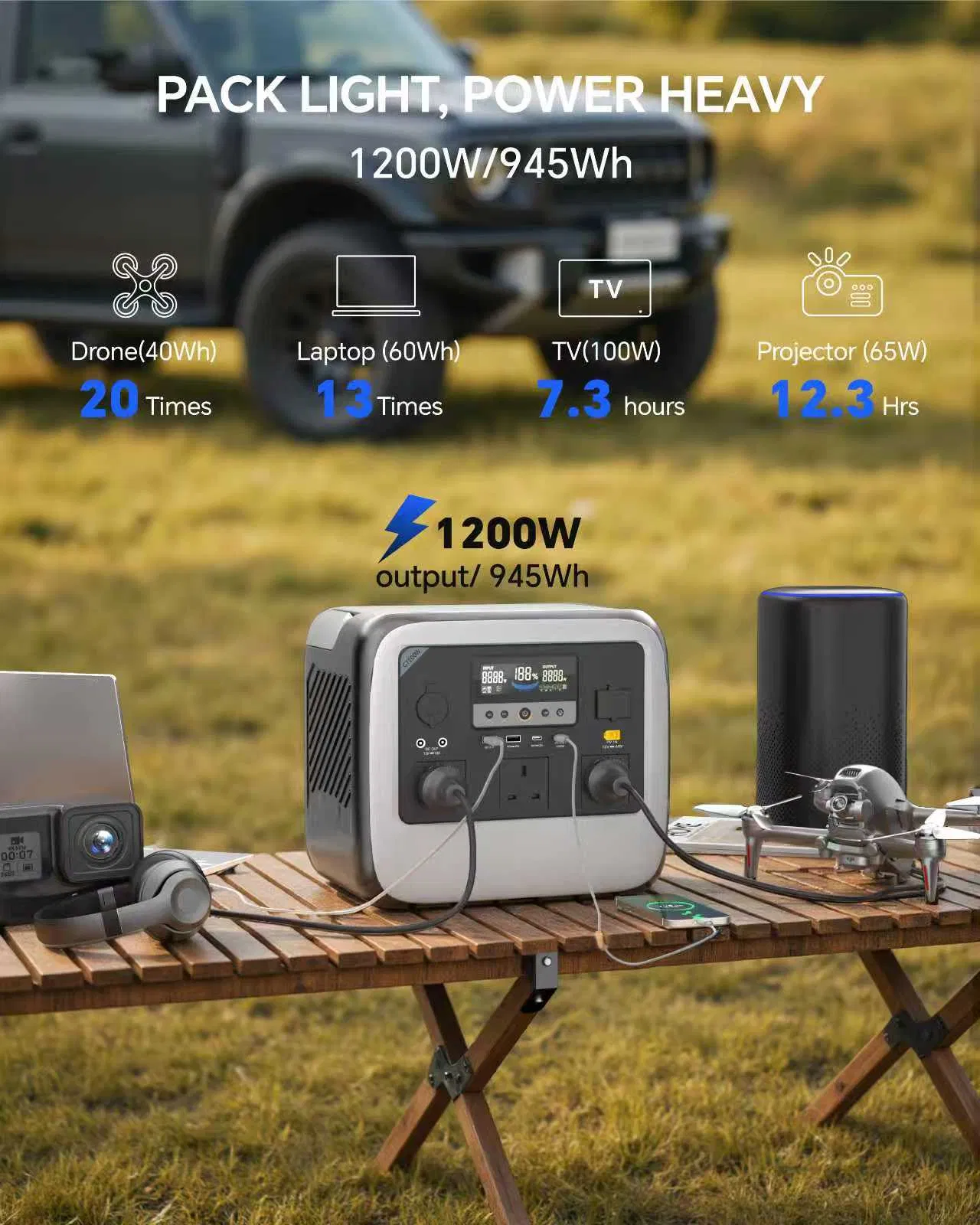 Portable Solar Power 2000W 1100wh Solar Generator Lemp Battery