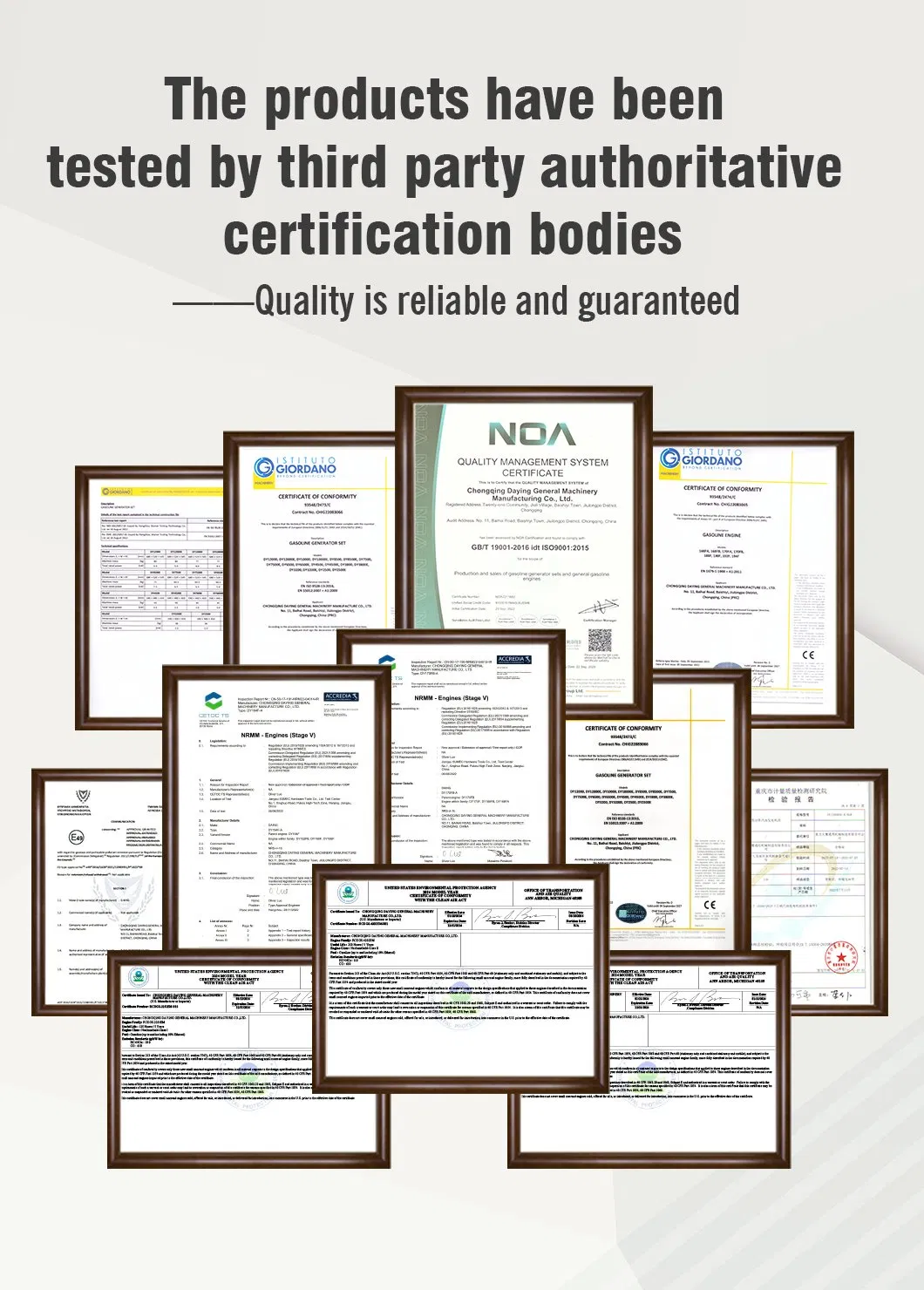 Product quality certifications