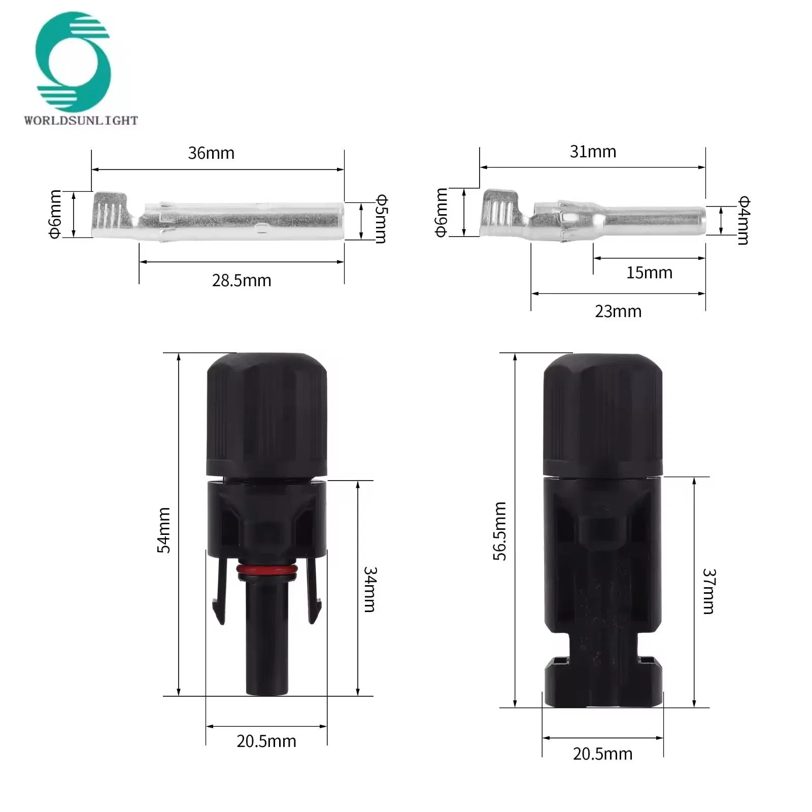 Wspvcc CE IP67 Waterproof 2.5mm2 4mm2 6mm2 30A 1000V PV DC Solar Panel Cable Connector for Solar Photovoltaic System