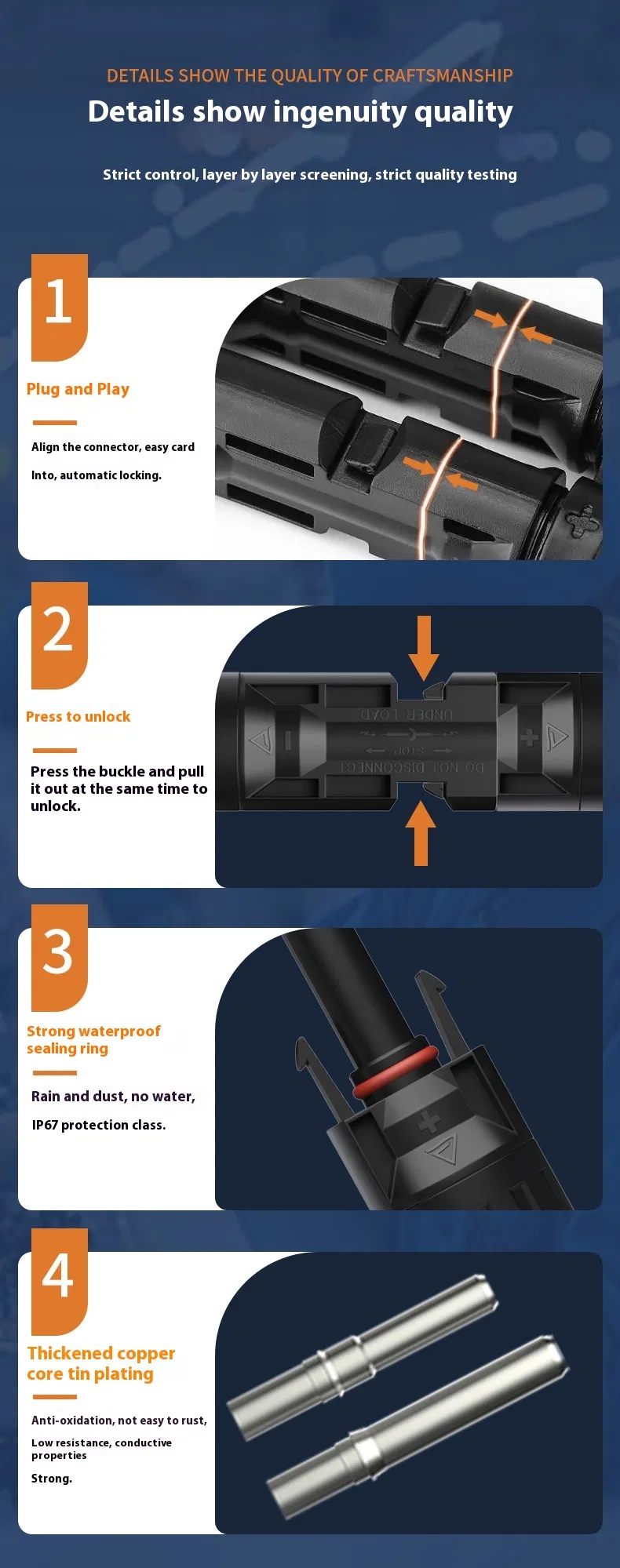 Copper Material Mc4 Solar Connector 1p Adaptor DC Connector for PV Cable