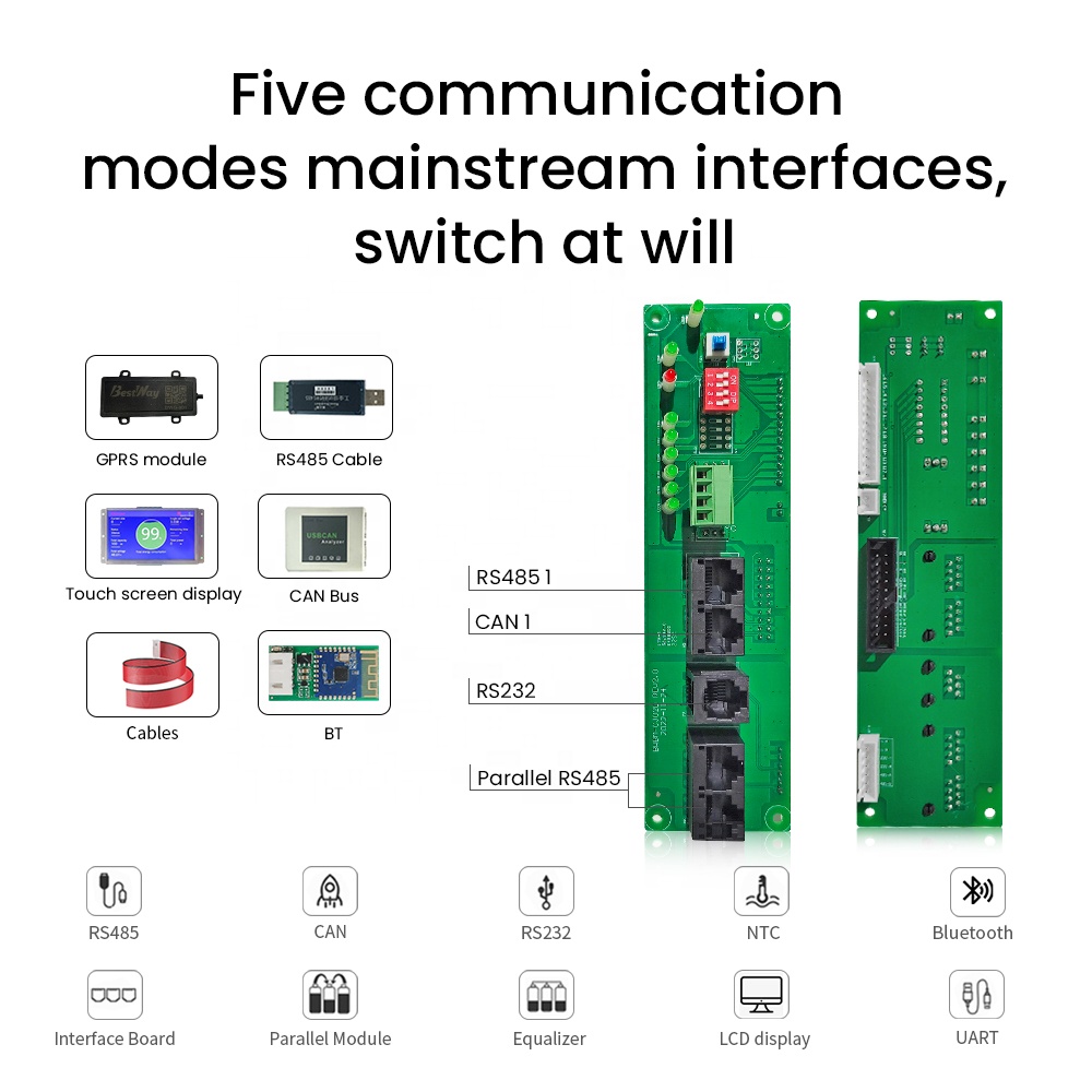 Smart BMS with BT 16S 51.2V 100A 200A Lithium Lifepo4 Battery BMS For RS485 balance parallel inverter solar home energy system