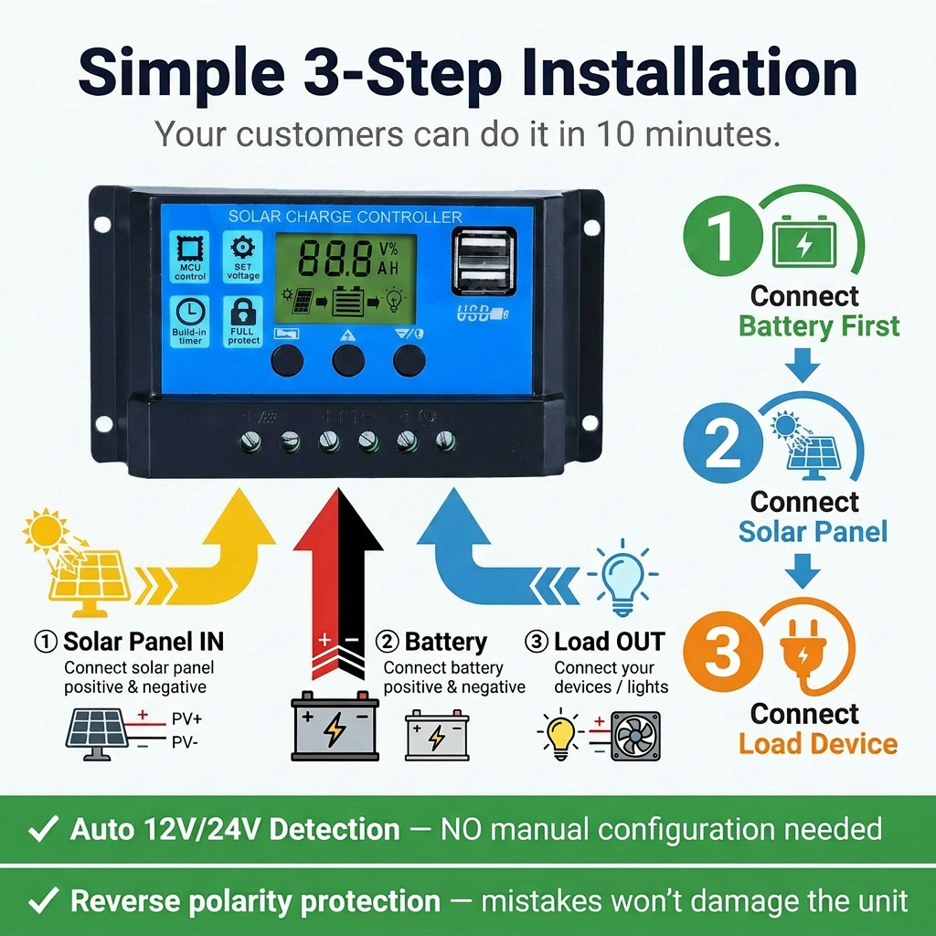 PWM Solar Charge Controller OEM 10A/20A/30A LiFePO4 12V/24V Auto LCD Dual USB CE Off-Grid Solar Regulator SCBOUZEAL