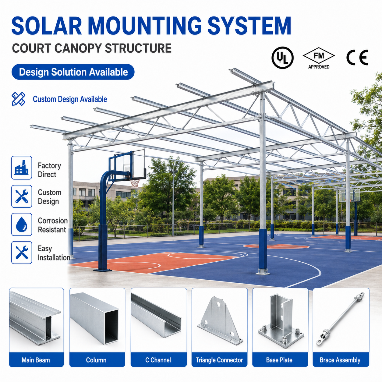 Solar Ground Mounting System Steel Mounting Structure For Utility Photovoltaic Power Plant Engineering
