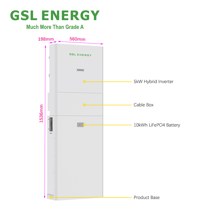 GSL ENERGY Smart BMS System All-in-One 10kw/10kwh 48v 200Ah Solar Storage Lifepo4 Lithium Battery with Solar Hybrid Inverter