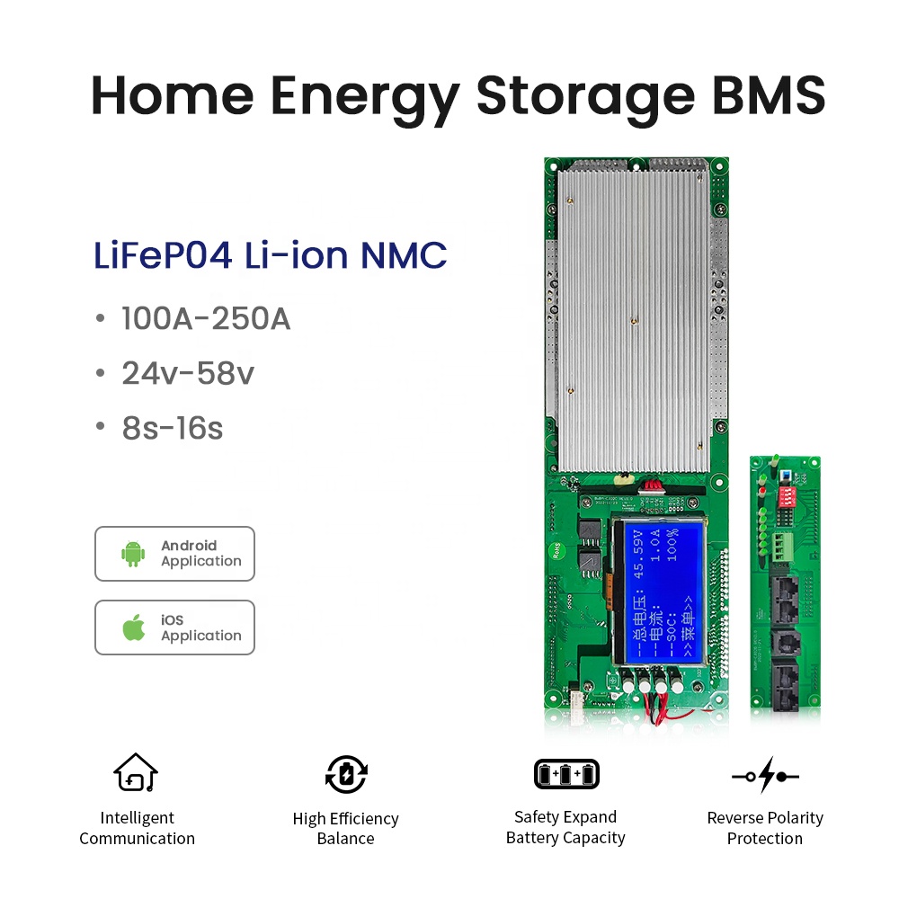 Smart BMS with BT 16S 51.2V 100A 200A Lithium Lifepo4 Battery BMS For RS485 balance parallel inverter solar home energy system