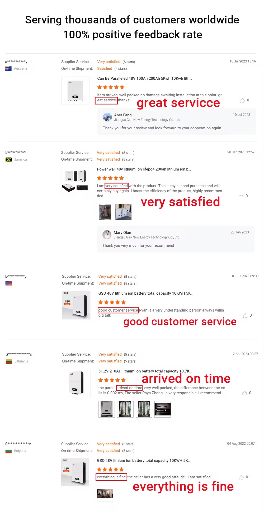 Customer Feedback Screenshots