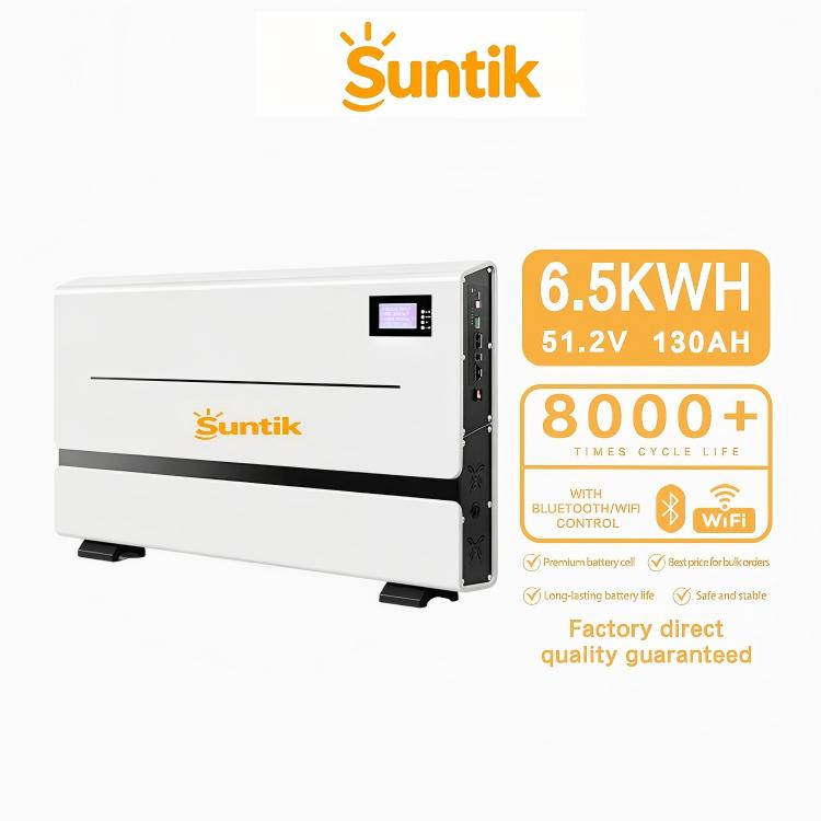 Suntik 51.2V LiFePO4 BMS 6.5kWh Hybrid/Off-Grid System 10-Year Warranty 8000 Cycle Safety IP65 Protection Easy Install