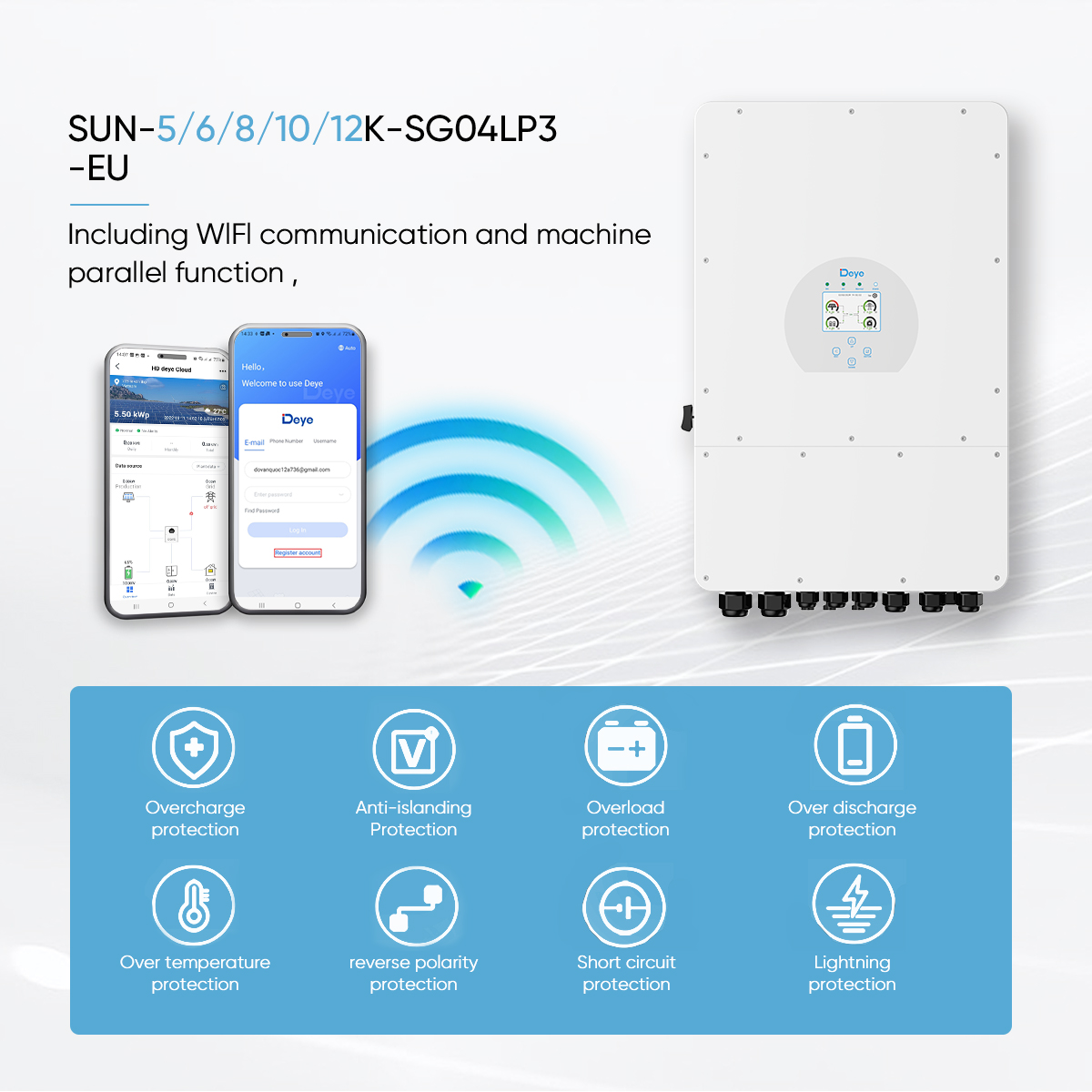 Deye Ip65 Mppt Hybrid Solar Inverter Solare Ibrido Deye 5Kw 6Kw 8Kw 6.2Kw 10Kw 12Kw 16 Kw 3 Phase Hybrid Solar Power Inverter Eu