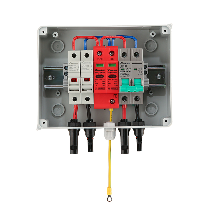 XIONGSOLAR IP65 1in1out 600V DC Solar PV Combiner Junction Box with 15A Input and 63A Circuit Breaker Weatherproof