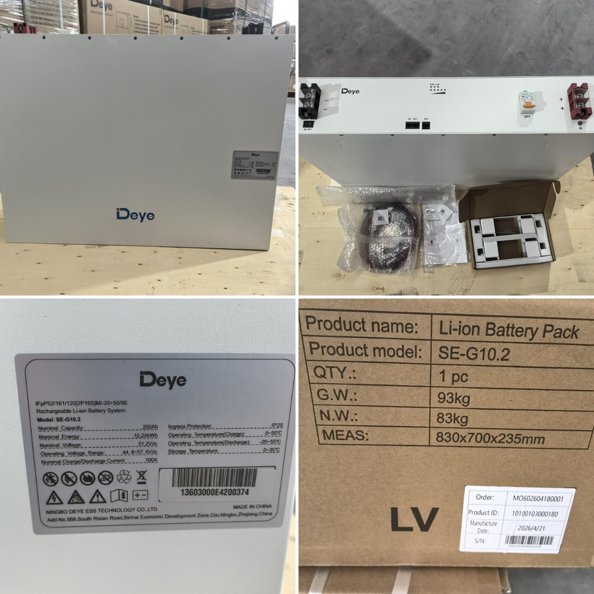 Deye Lithium Long Life Solar Battery Rechargeable 51.2V 5Kwh 10Kwh 100Ah 200Ah Energy Storage Battery Pack