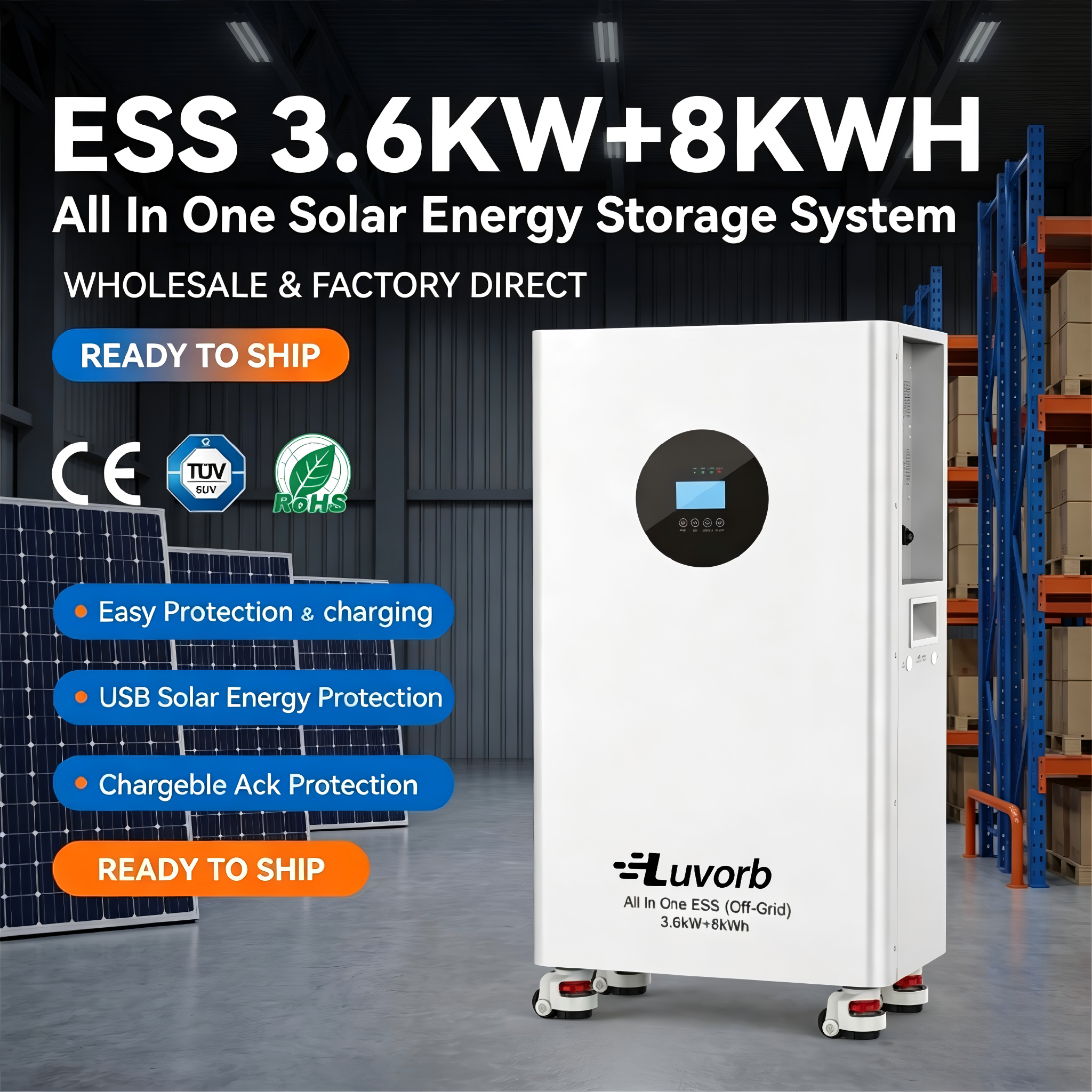 8kwh 50kW All-In-One Hybrid Solar Energy Storage System Lithium Battery Inverter for Commercial Farm Industrial