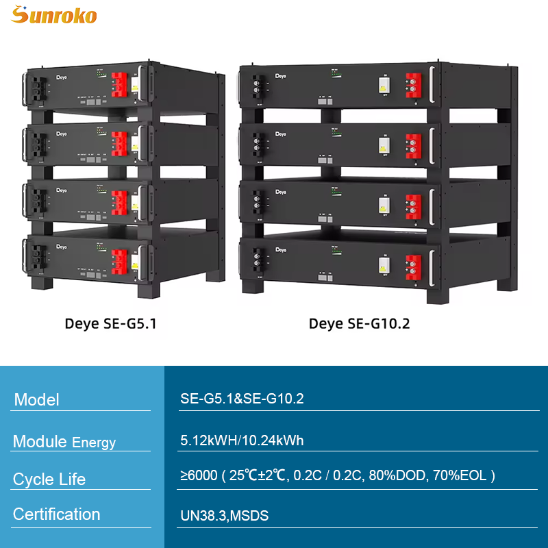 Deye Lithium Long Life Solar Battery Rechargeable 51.2V 5Kwh 10Kwh 100Ah 200Ah Energy Storage Battery Pack