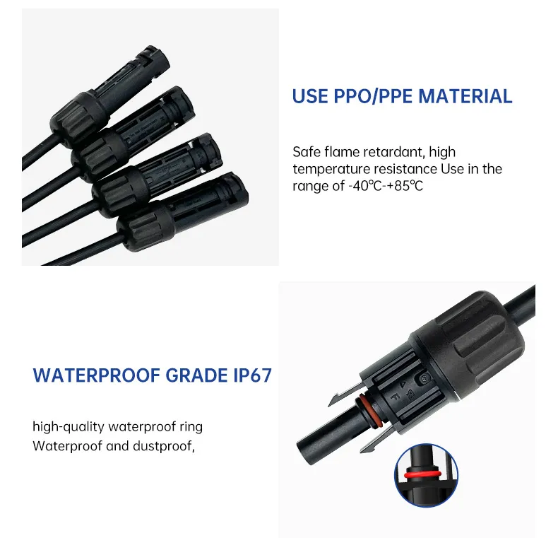 Solar PV Y Branch Connector 1000/1500V IP68 PPO Insulation for PV Cable